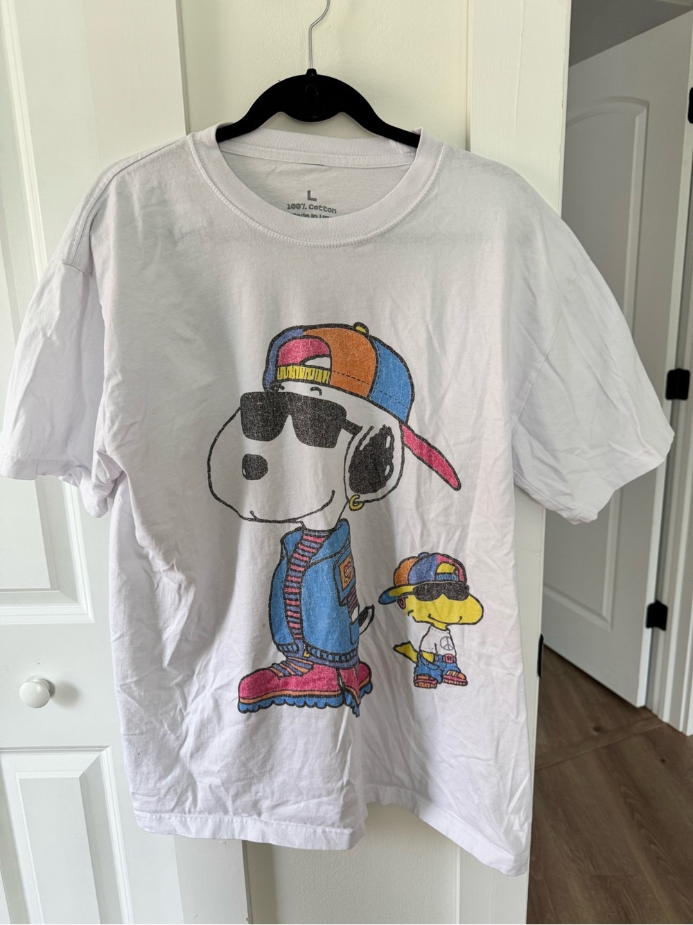Snoopy & Woodstock Graphic Tee - White with Multicolor Print 100% Cotton